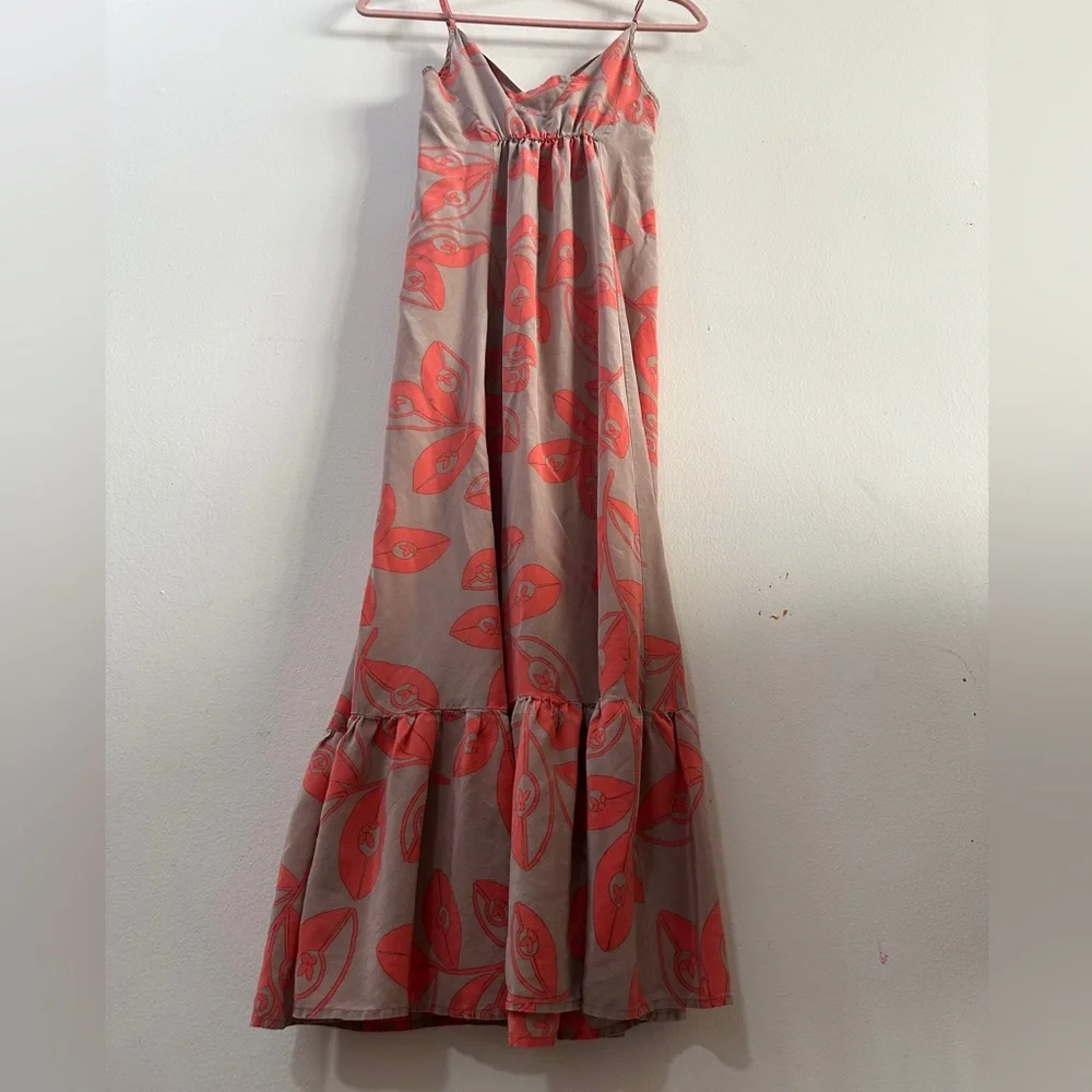 CYNTHIA VINCENT Floral Maxi Dress SIZE 2 SMALL Red Brown Tan Casual Flowy Breezy - Picture 3 of 8